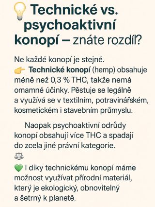 Technické a psychoaktivní kon*pí nejsou totéž. 🌿 Věděli jste, že technické kon*pí neobsahuje omamné látky a přesto má...