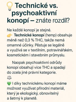 Technické a psychoaktivní kon*pí nejsou totéž. 🌿 Věděli jste, že technické kon*pí neobsahuje omamné látky a přesto má...